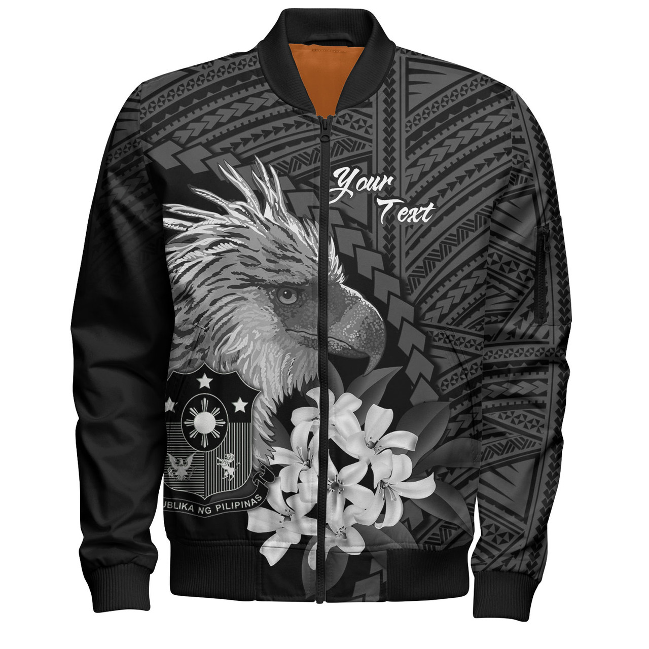 Philippines Filipinos Custom Personalised Bomber Jacket Sampaguita Jasmine Philippines Eagle Tattoo Tribal