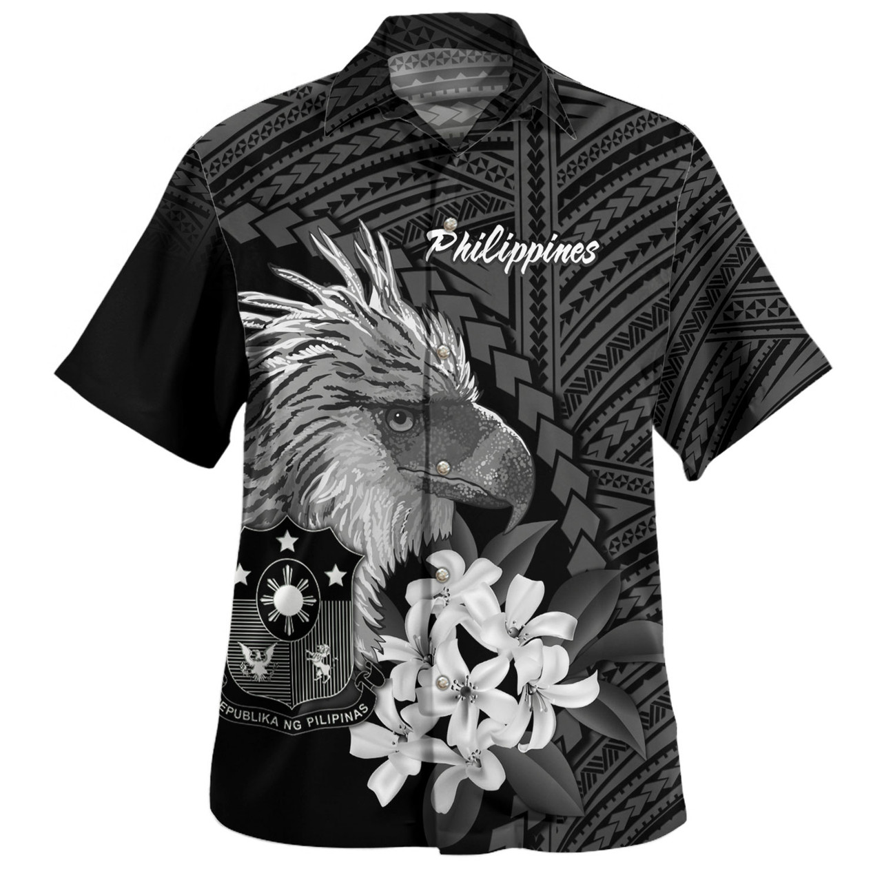 Philippines Filipinos Custom Personalised Hawaiian Shirt Sampaguita Jasmine Philippines Eagle Tattoo Tribal