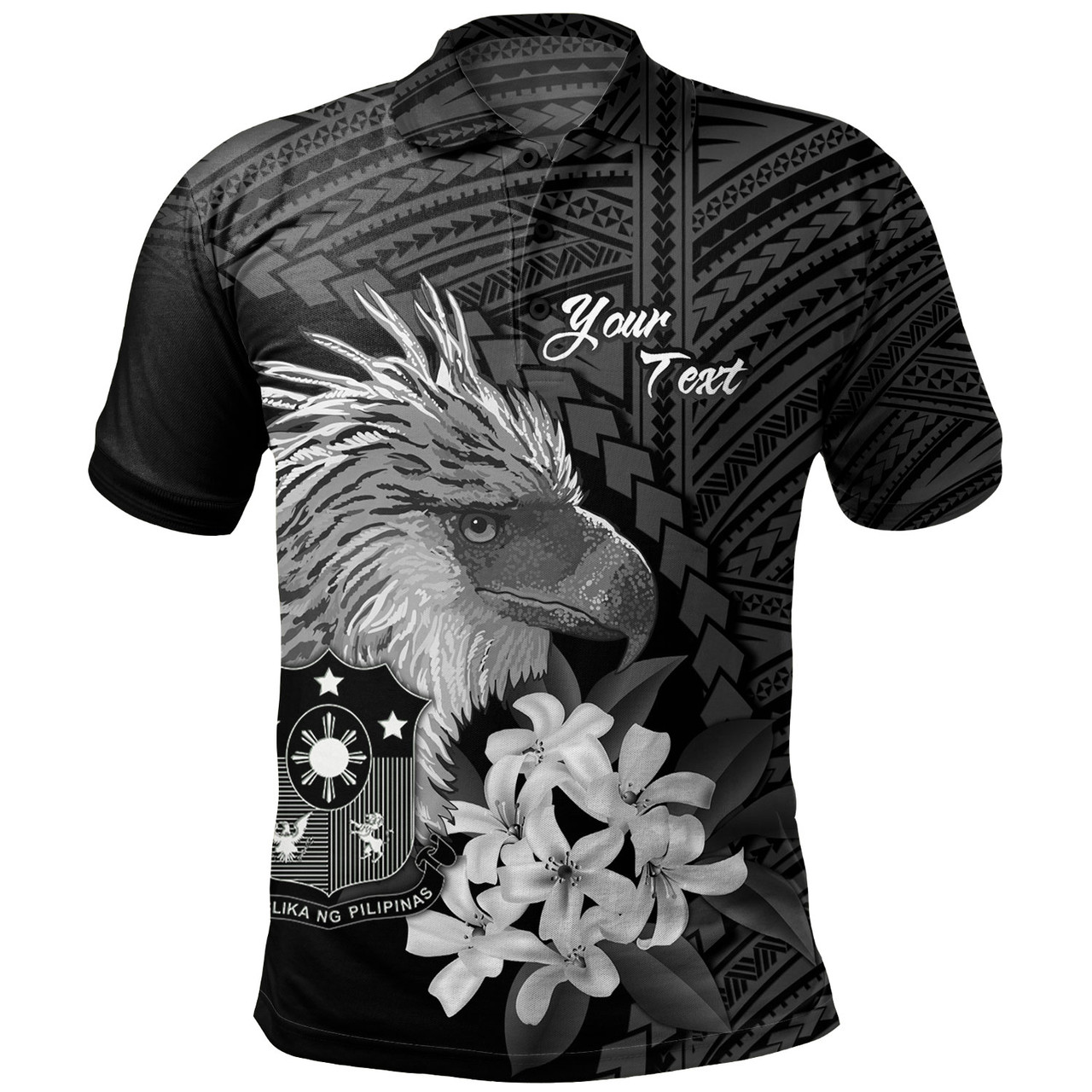 Philippines Filipinos Custom Personalised Polo Shirt Sampaguita Jasmine Philippines Eagle Tattoo Tribal