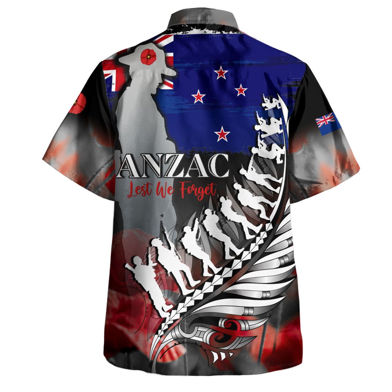 New Zealand Custom Personalised Hawaiian Shirt Anzac Day Silver Fern Flag Style
