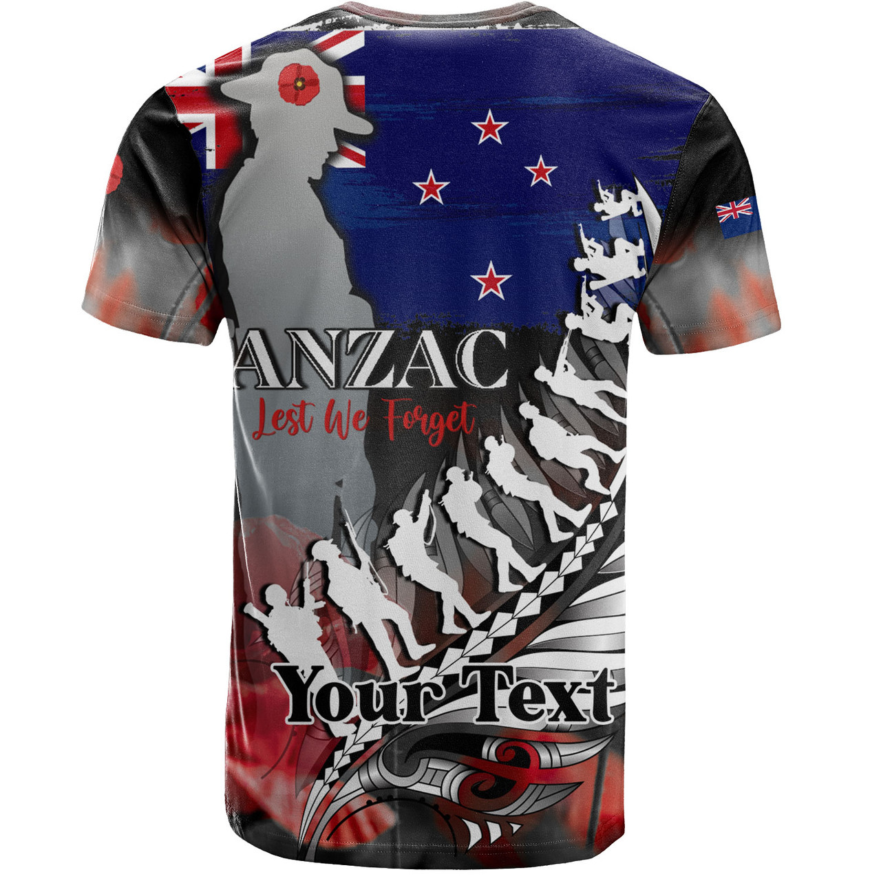 New Zealand Custom Personalised T-Shirt Anzac Day Silver Fern Flag Style