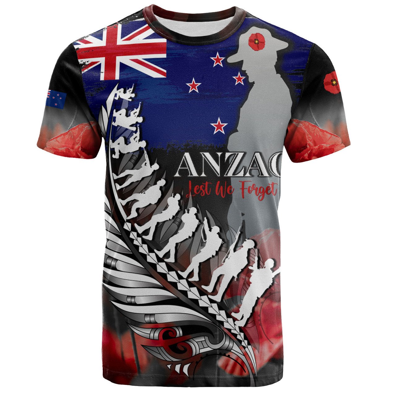 New Zealand Custom Personalised T-Shirt Anzac Day Silver Fern Flag Style