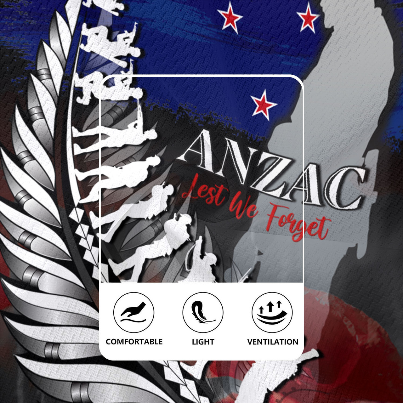 New Zealand Custom Personalised Rugby Jersey Anzac Day Silver Fern Flag Style