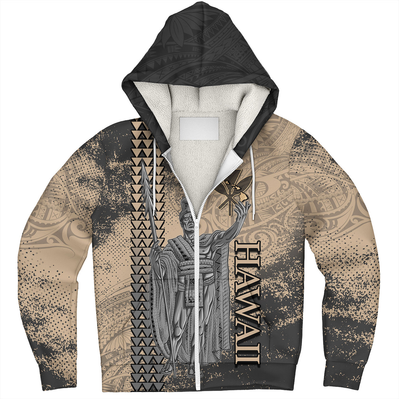 Hawaii Custom Personalised Sherpa Hoodie Hawaii King Grunge With Halftone Background