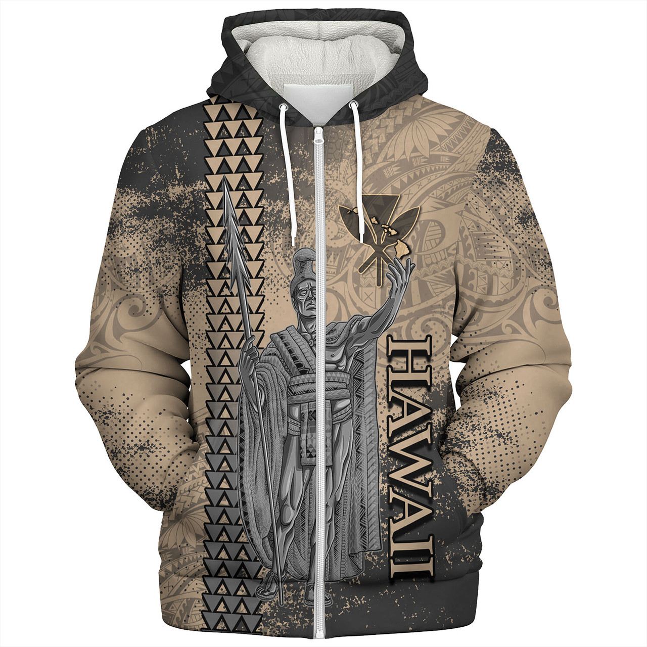 Hawaii Custom Personalised Sherpa Hoodie Hawaii King Grunge With Halftone Background