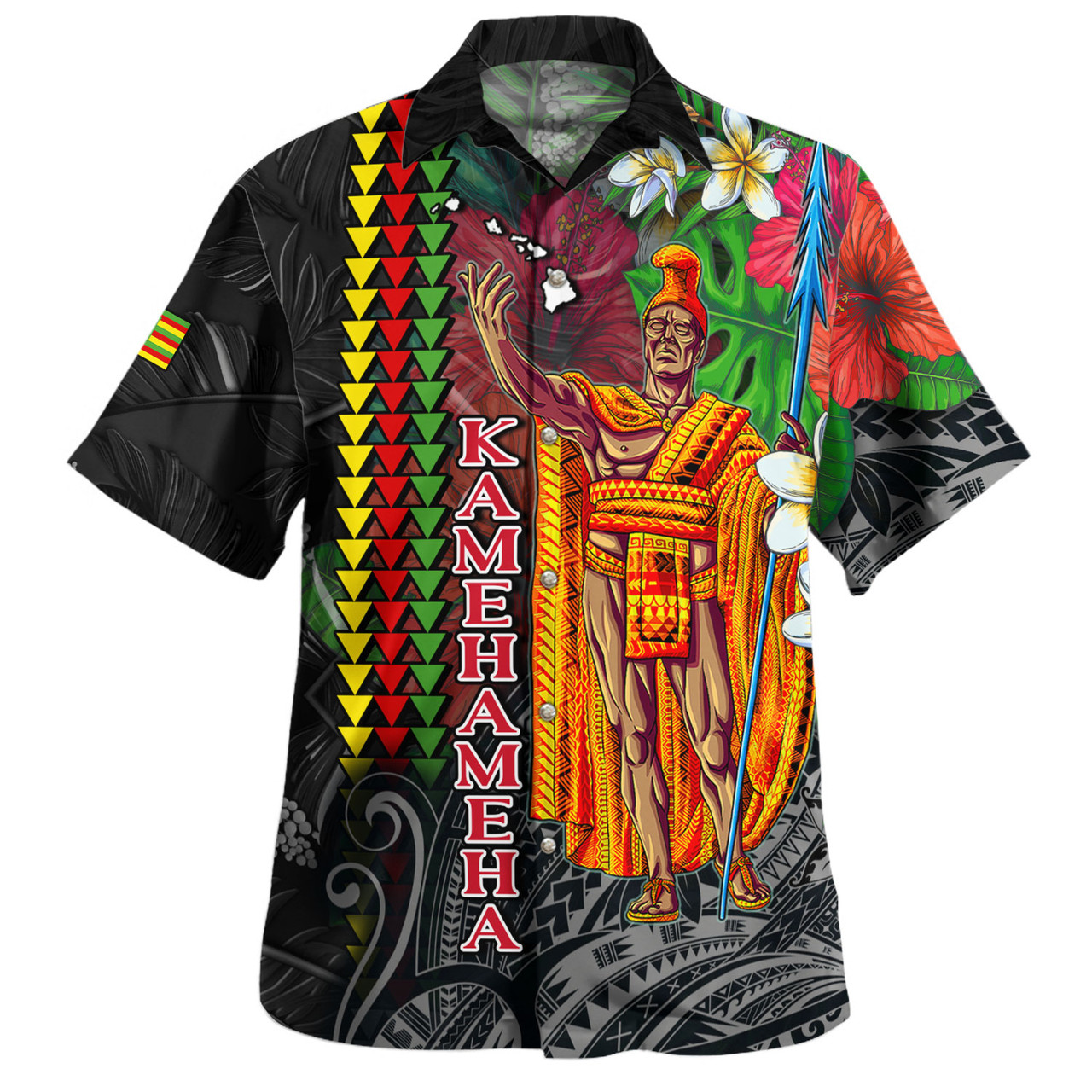 Hawaii Custom Personalised Hawaiian Shirt King Kamehameha Hibiscus And Plumeria With Palm Branches Vintage Style