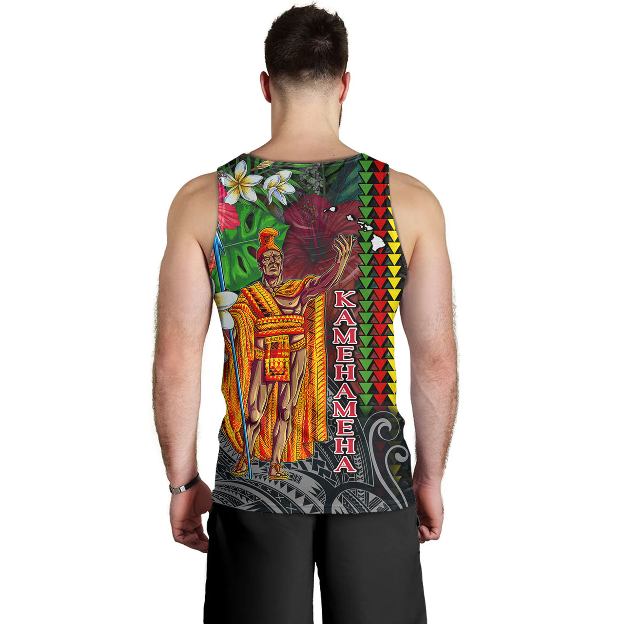 Hawaii Custom Perosnalised Tank Top King Kamehameha Hibiscus And Plumeria With Palm Branches Vintage Style