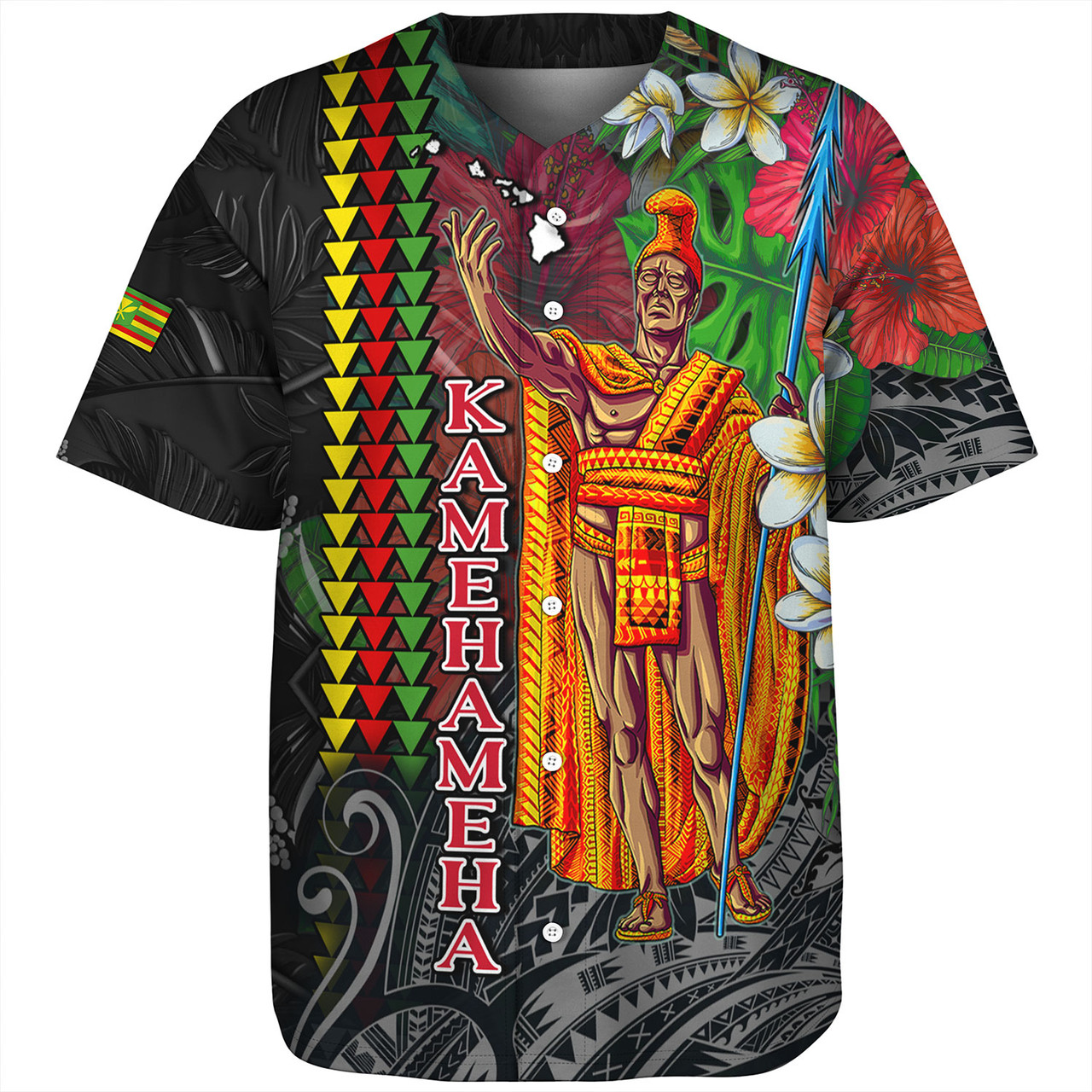 Hawaii Custom Perosnalised Baseball Shirt King Kamehameha Hibiscus And Plumeria With Palm Branches Vintage Style