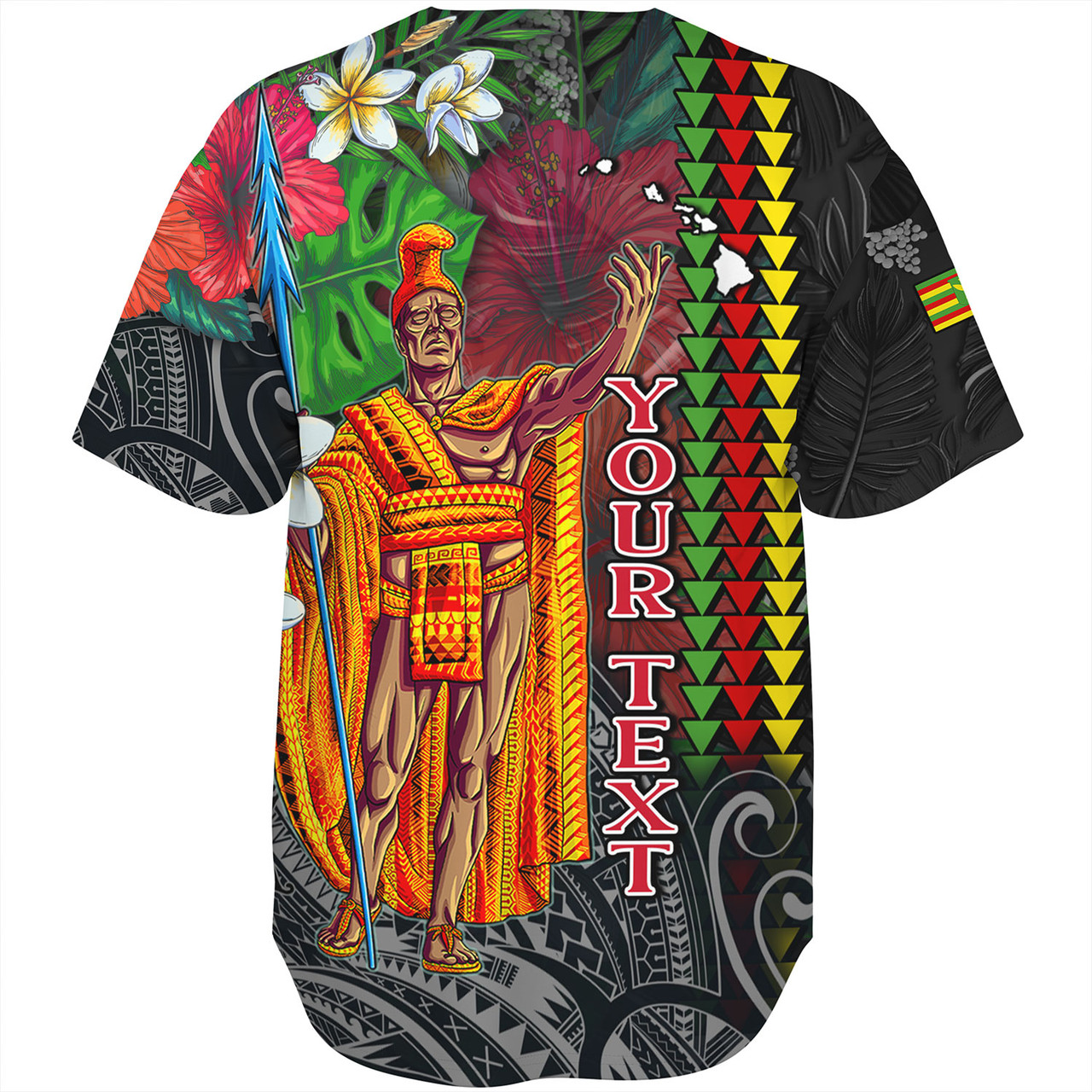 Hawaii Custom Perosnalised Baseball Shirt King Kamehameha Hibiscus And Plumeria With Palm Branches Vintage Style