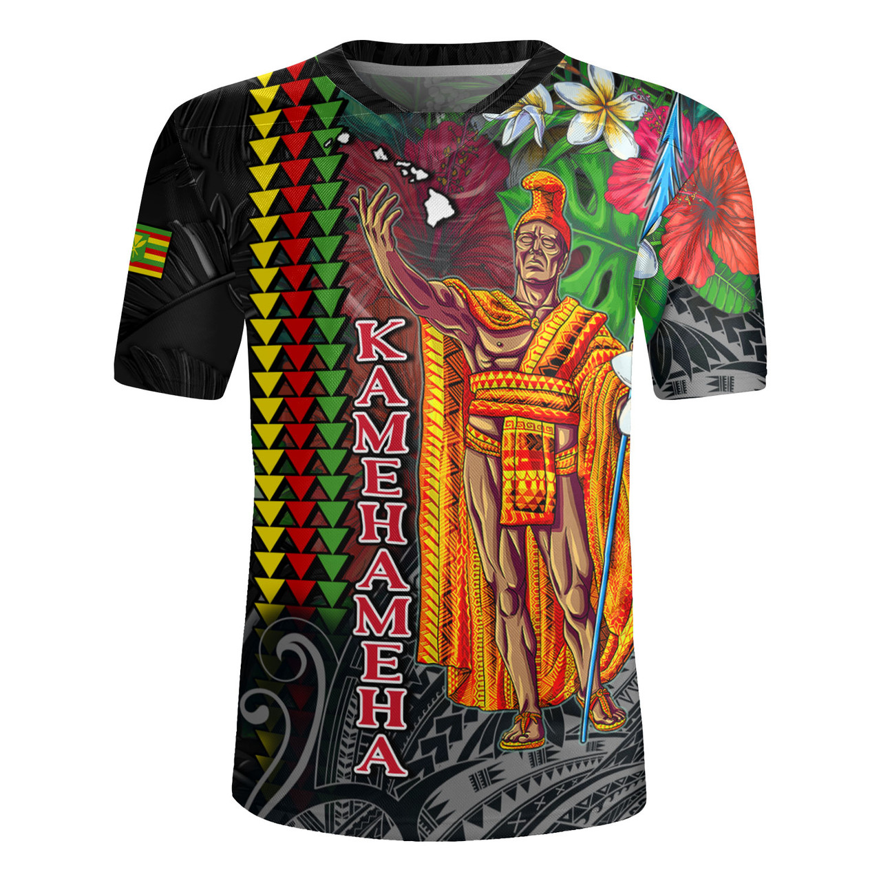 Hawaii Custom Perosnalised Rugby Jersey King Kamehameha Hibiscus And Plumeria With Palm Branches Vintage Style