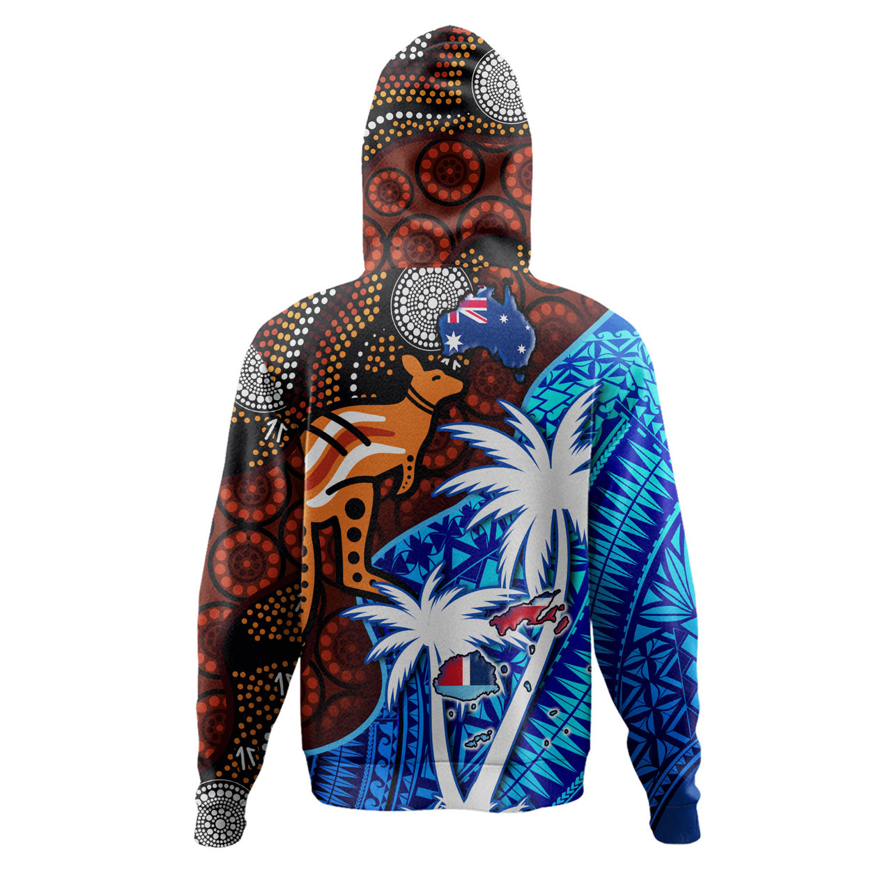 Fiji And Australia Hoodie Fijian Flag Tapa Patterns With Aboriginal Kangaroo