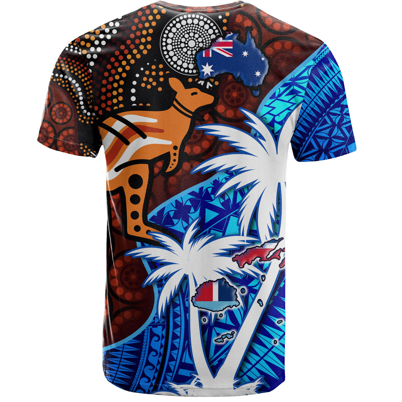 Fiji And Australia T-Shirt Fijian Flag Tapa Patterns With Aboriginal Kangaroo