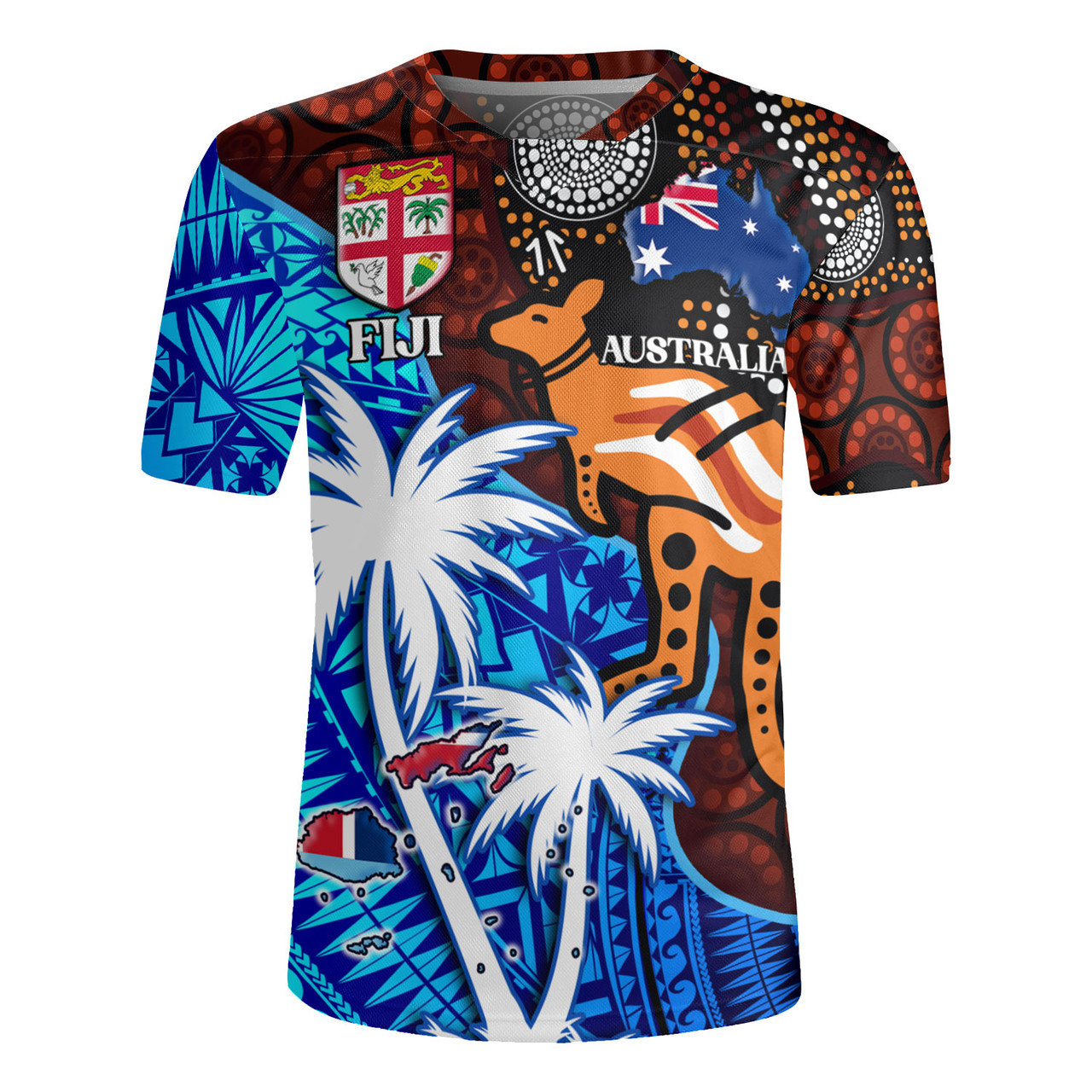 Fiji And Australia Rugby Jersey Fijian Flag Tapa Patterns With Aboriginal Kangaroo