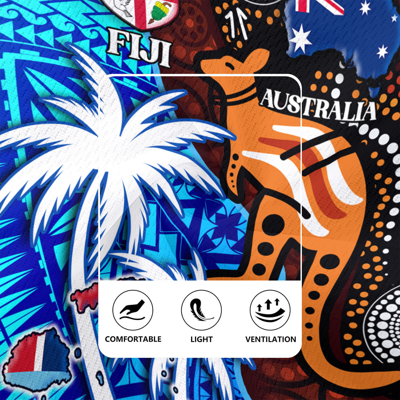 Fiji And Australia Rugby Jersey Fijian Flag Tapa Patterns With Aboriginal Kangaroo