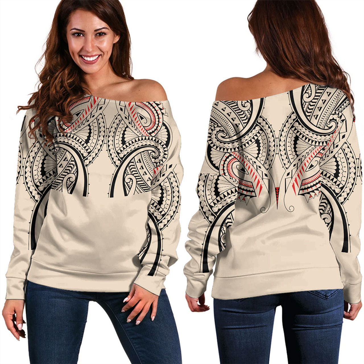 New Zealand Off Shoulder Sweatshirt Season Maori Pattern