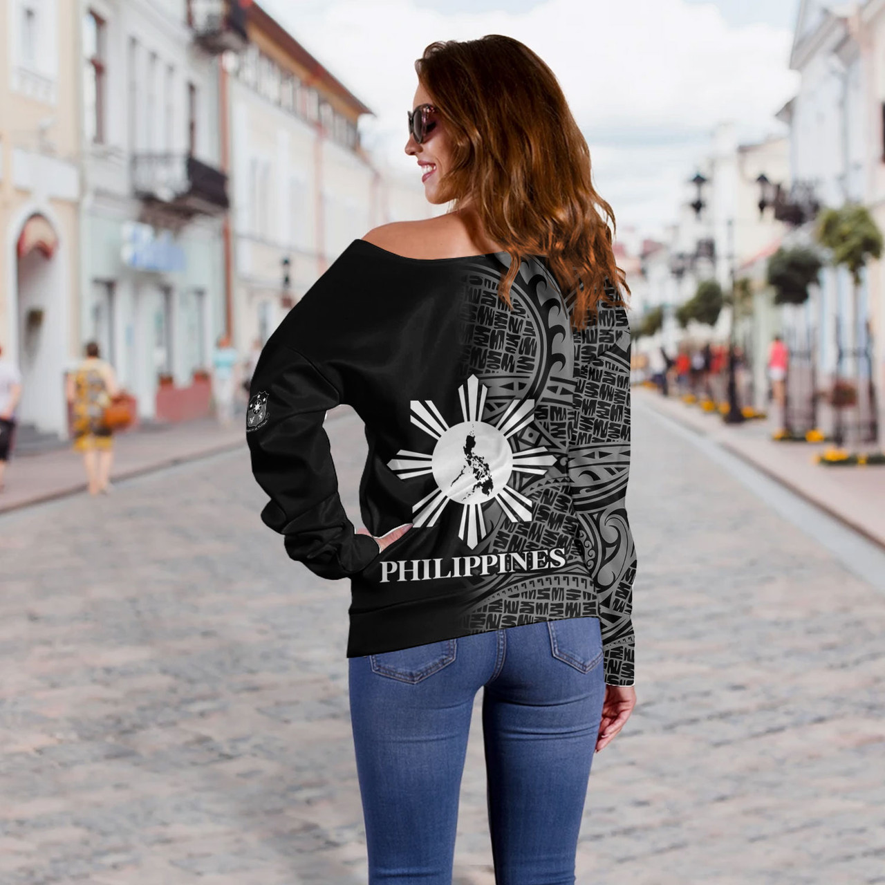 Philippines Filipinos Custom Personalised Off Shoulder Sweatshirt Filipinos Sun And Map Half Style