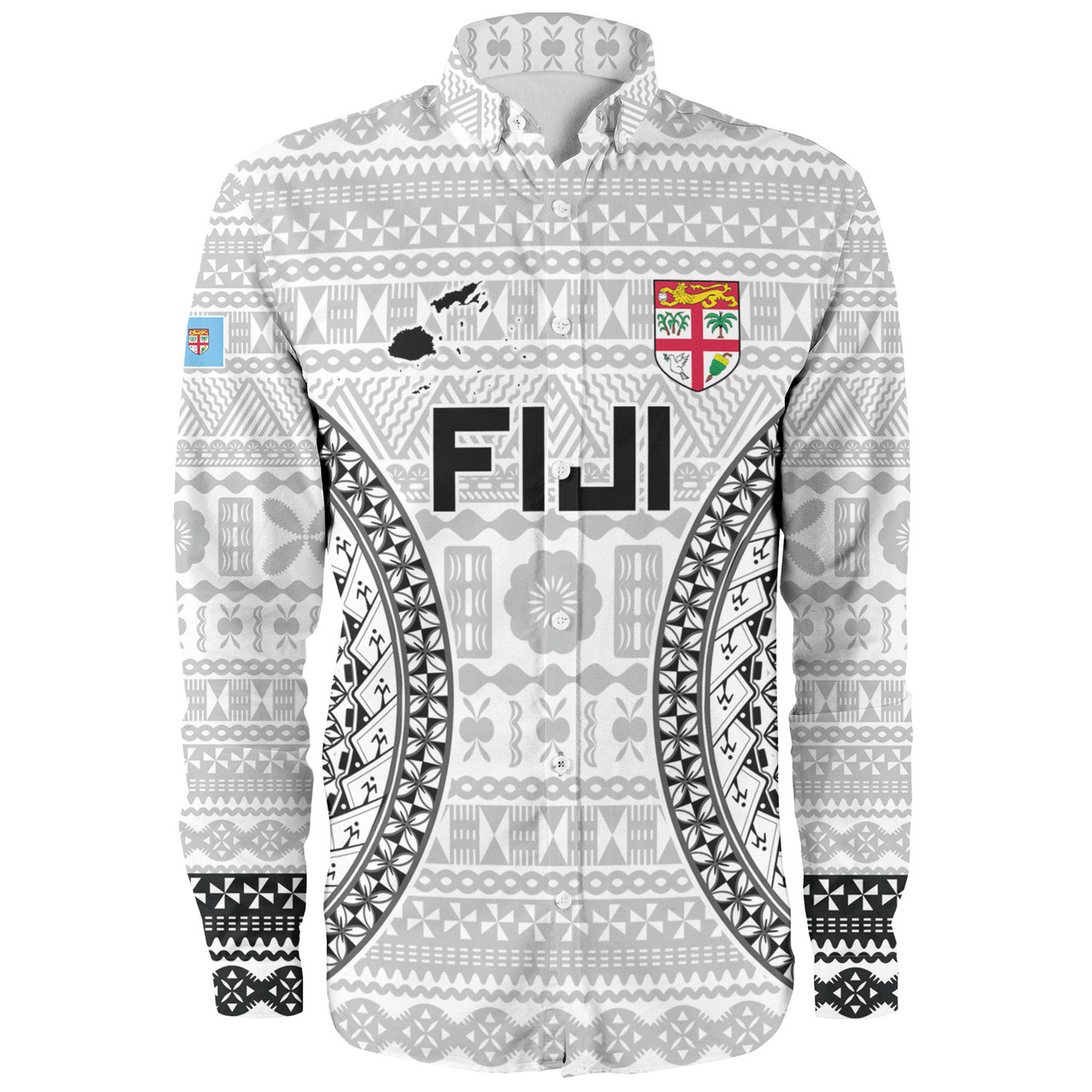 Fiji Custom Personalised Long Sleeve Shirt Seal With Map Fijian Tapa Patterns