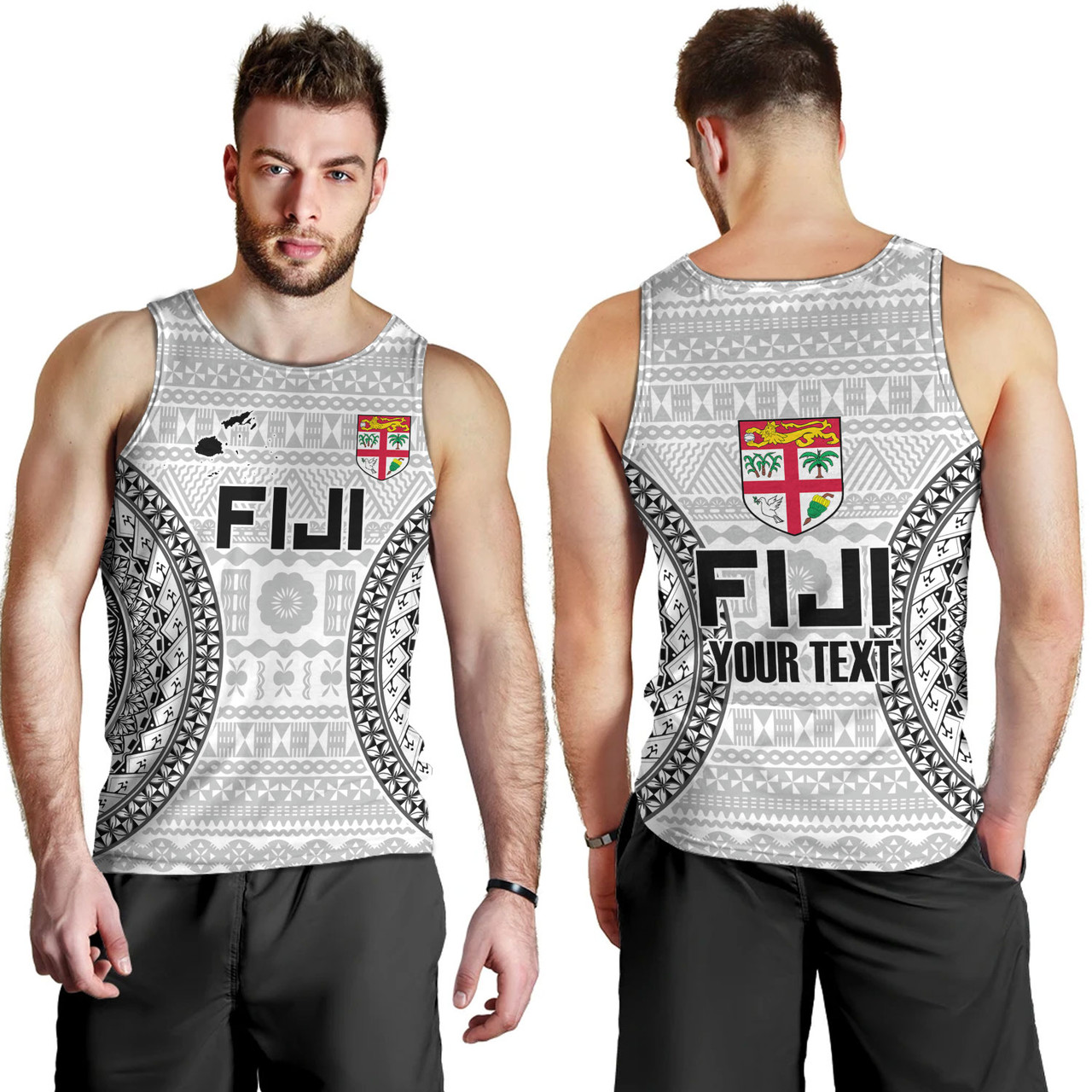 Fiji Custom Personalised Tank Top Seal With Map Fijian Tapa Patterns