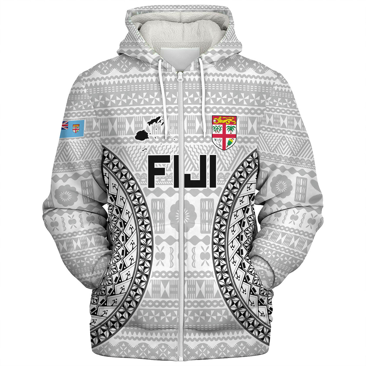 Fiji Custom Personalised Sherpa Hoodie Seal With Map Fijian Tapa Patterns