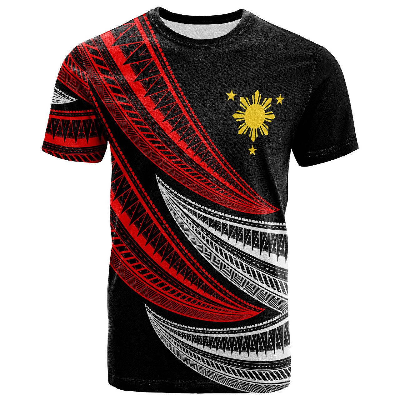 Philippines Filipinos Custom Personalised T-shirt - Wave Pattern Alternating RED1
