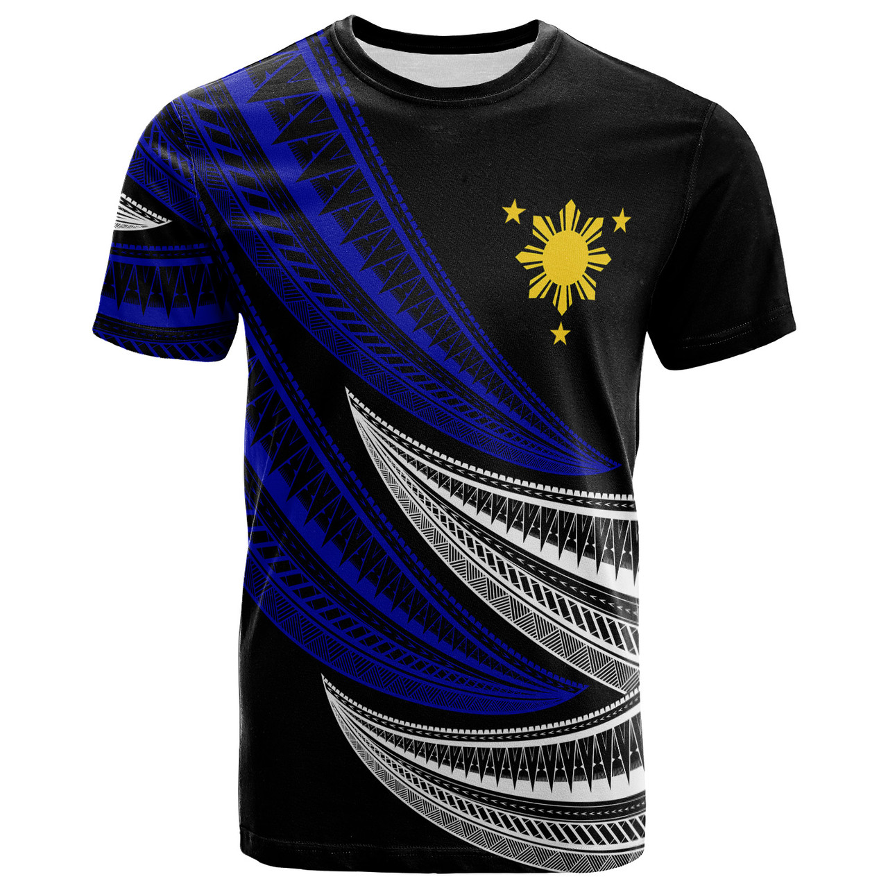 Philippines Filipinos Custom Personalised T-shirt - Wave Pattern Alternating BLUE1