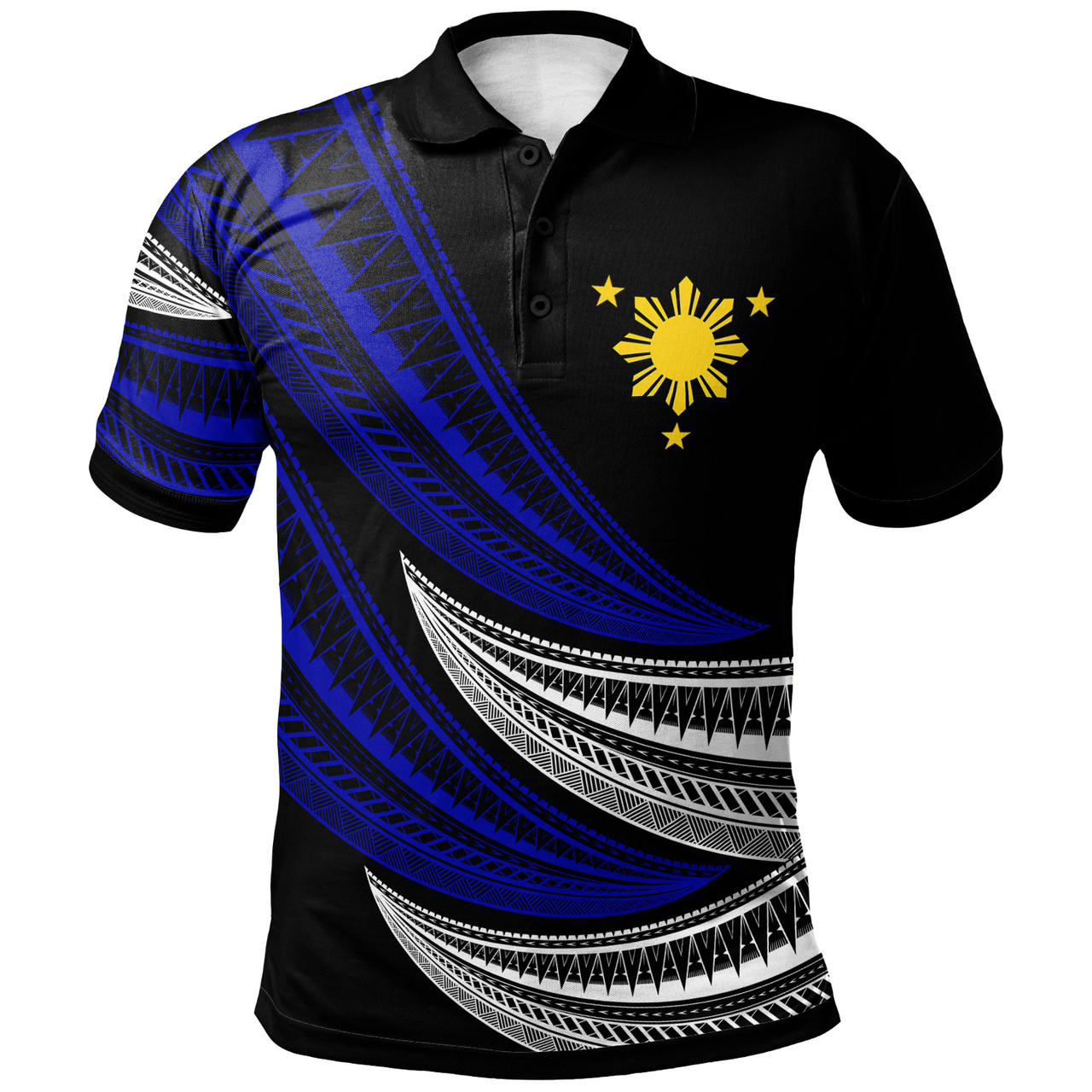 Philippines Filipinos Custom Personalised Polo Shirt - Wave Pattern Alternating Blue1