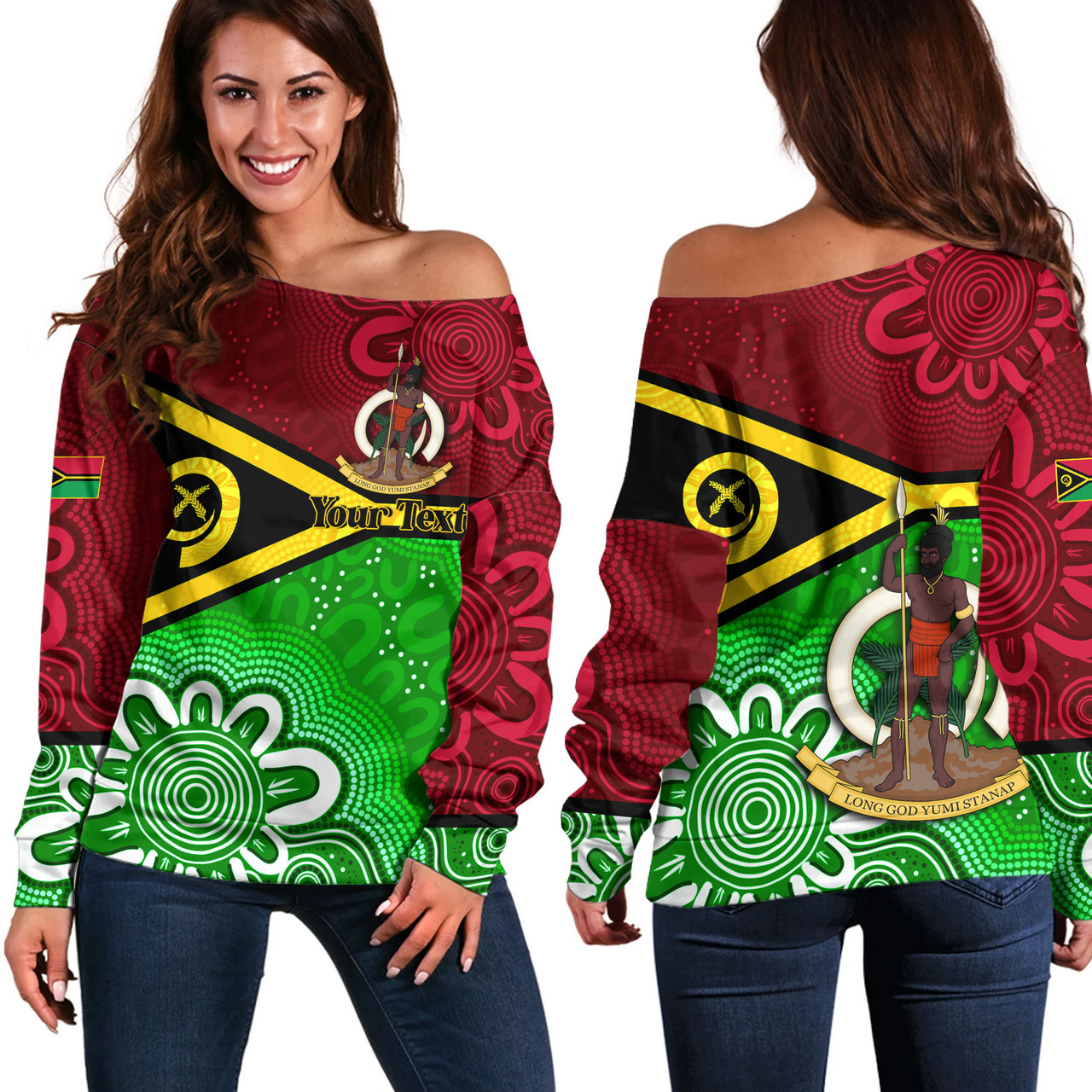 Vanuatu Custom Personalised Off Shoulder Sweatshirt Vanuatu Seal With Aboriginal Patterns Style