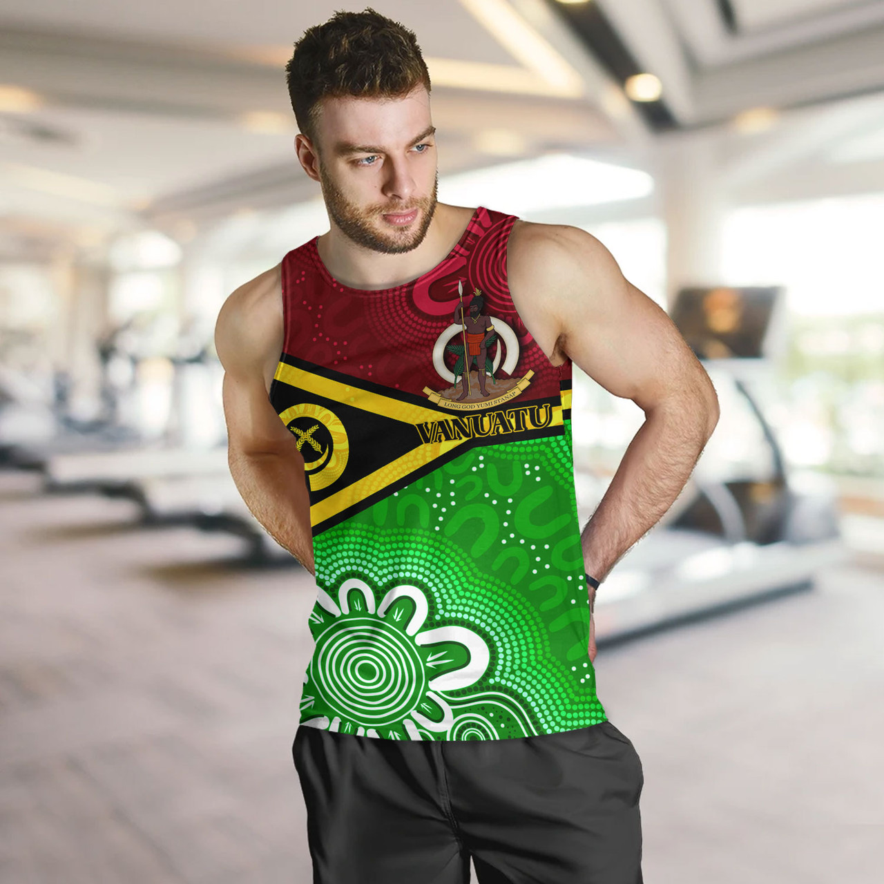 Vanuatu Custom Personalised Tank Top Vanuatu Seal With Aboriginal Patterns Style