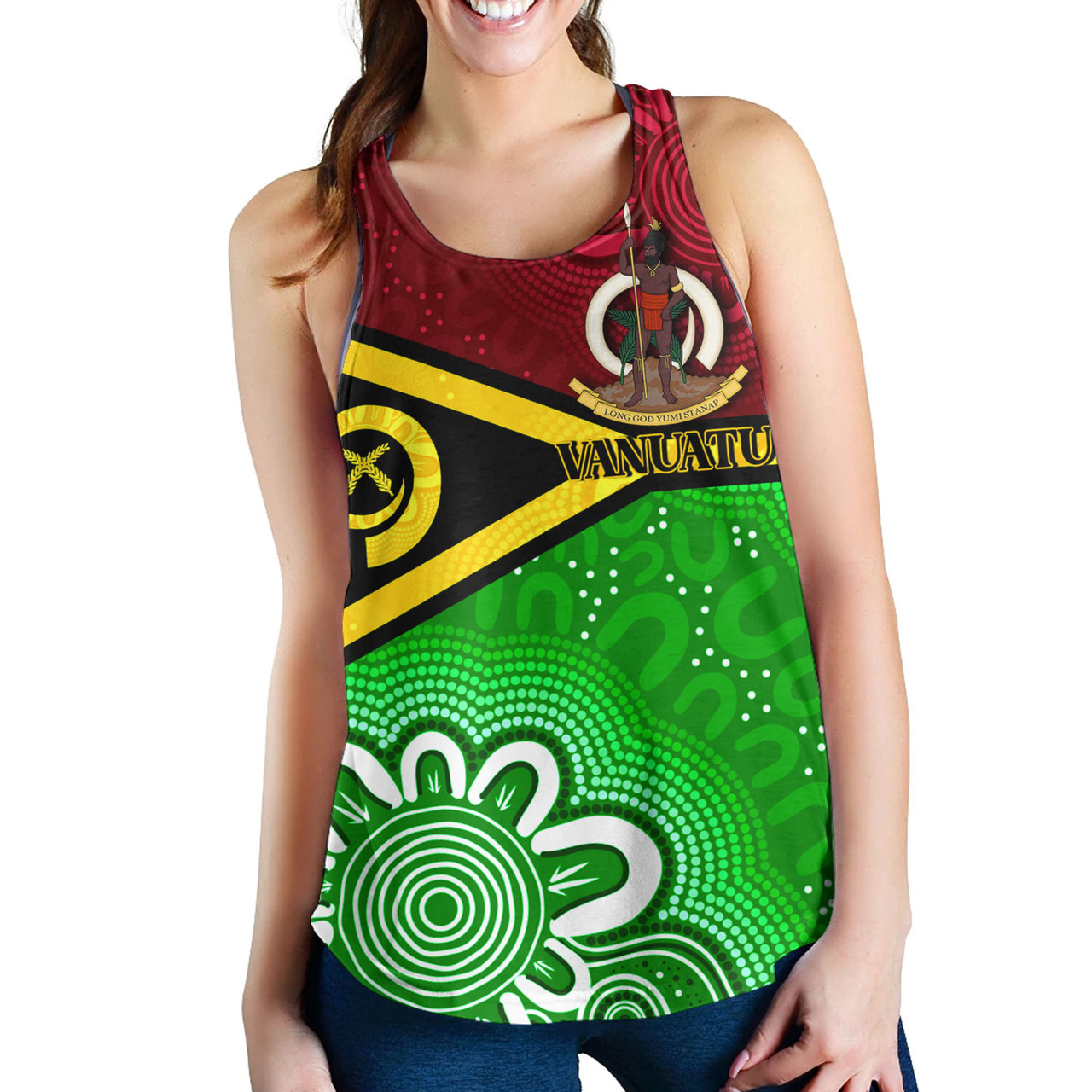 Vanuatu Custom Personalised Women Tank Vanuatu Seal With Aboriginal Patterns Style