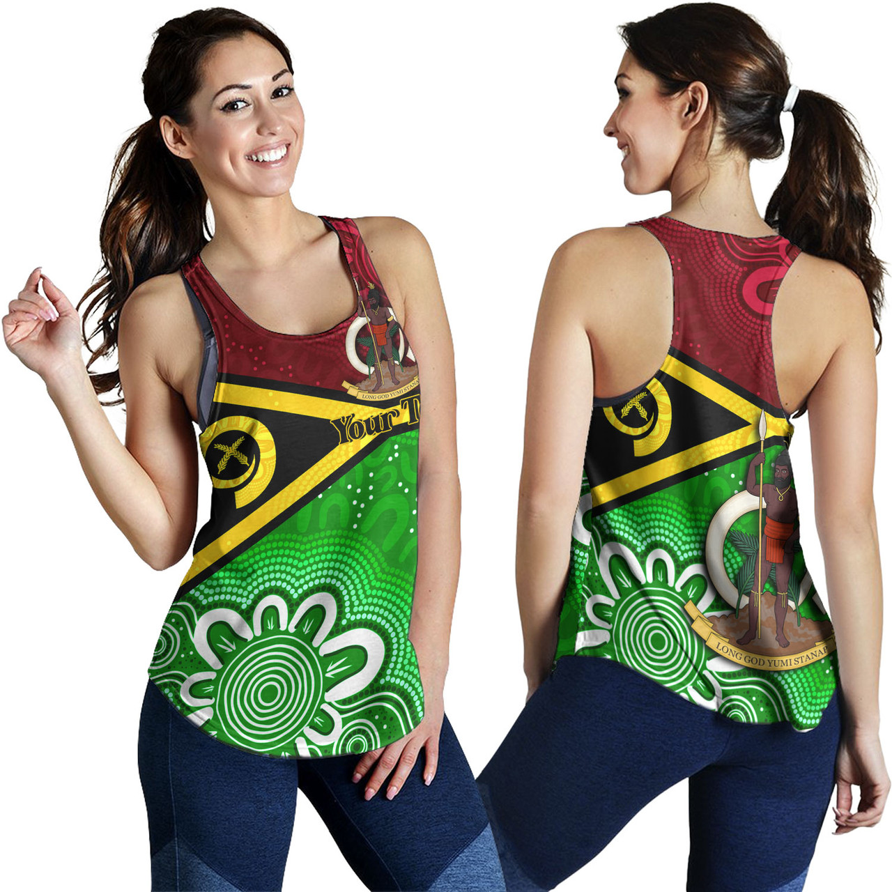 Vanuatu Custom Personalised Women Tank Vanuatu Seal With Aboriginal Patterns Style