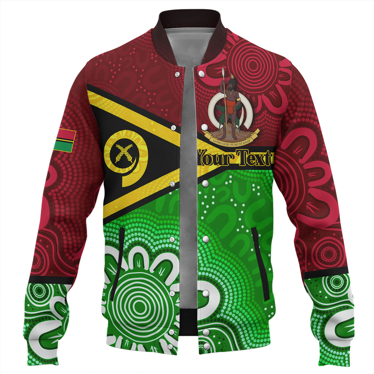 Vanuatu Custom Personalised Baseball Jacket Vanuatu Seal With Aboriginal Patterns Style