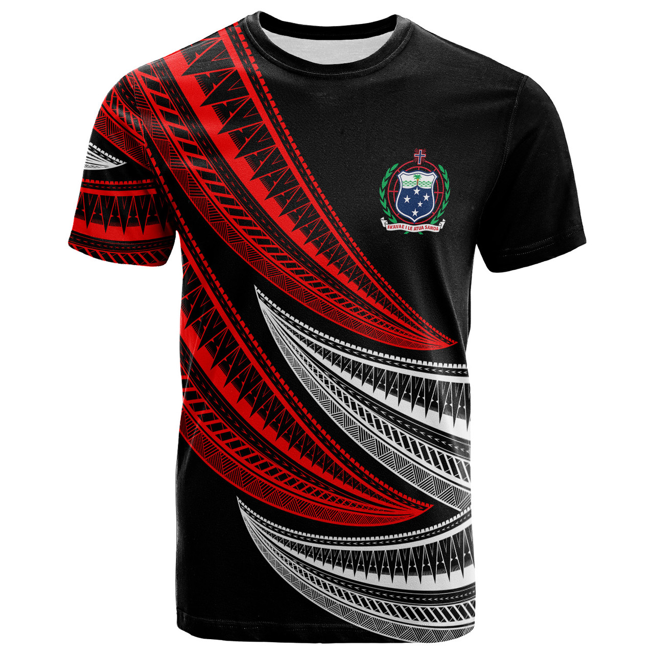 Samoa Custom Personalised T-Shirt - Wave Pattern Alternating RED1