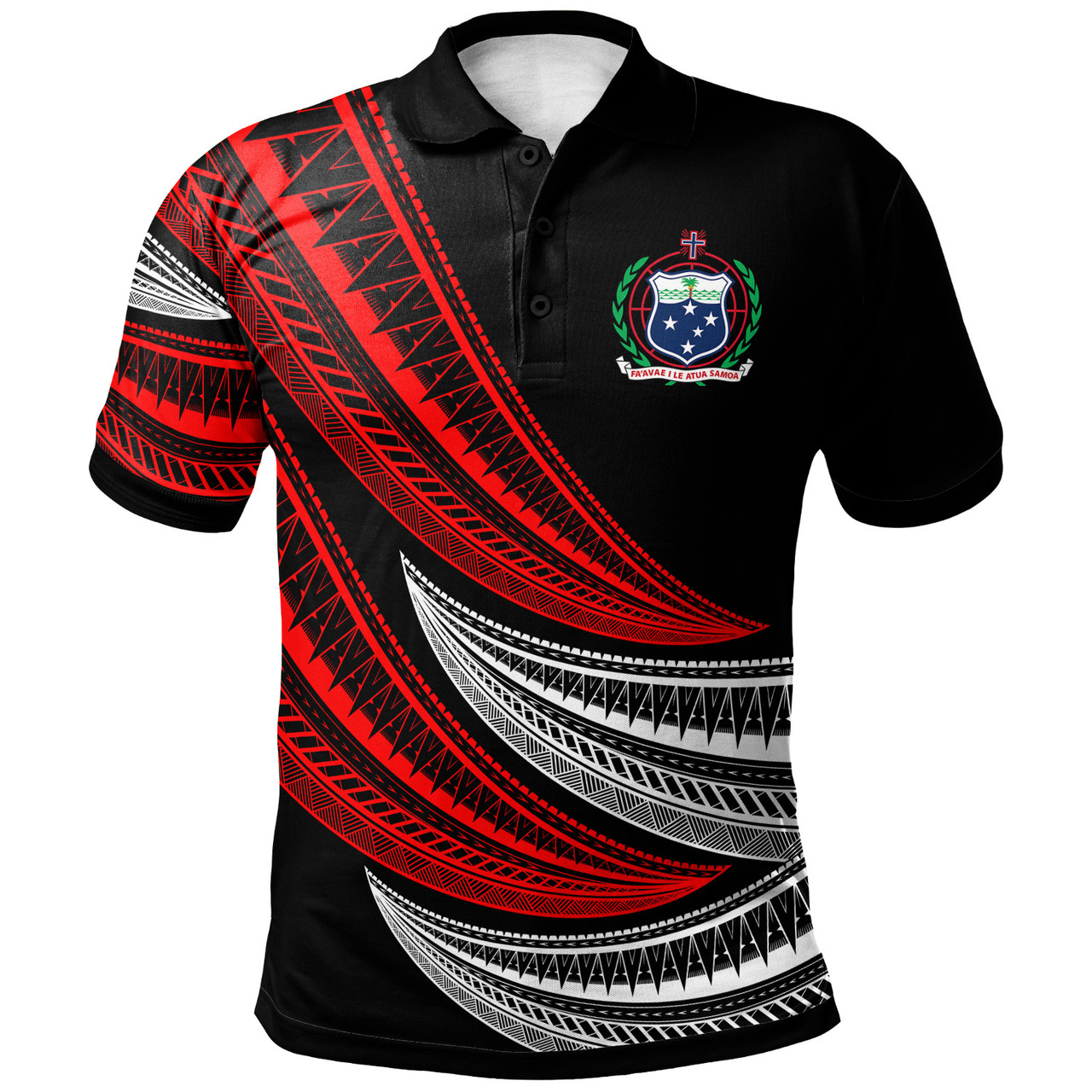 Samoa Custom Personalised Polo Shirt -  Wave Pattern Alternating RED1