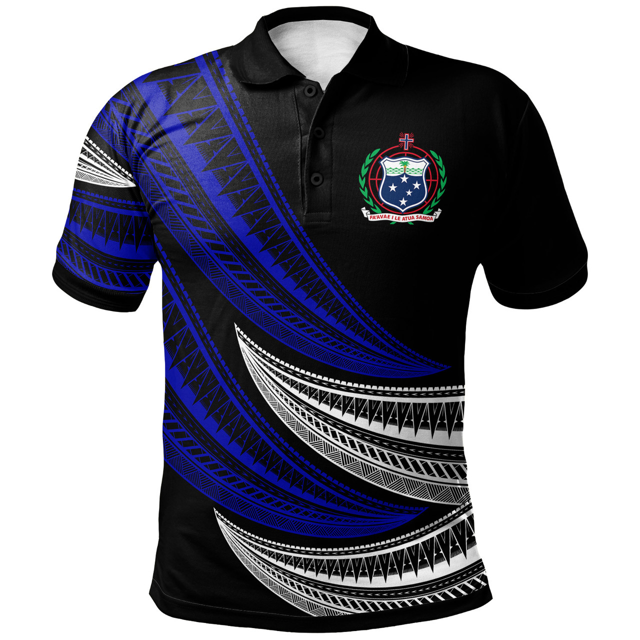 Samoa Custom Personalised Polo Shirt -  Wave Pattern Alternating Blue1