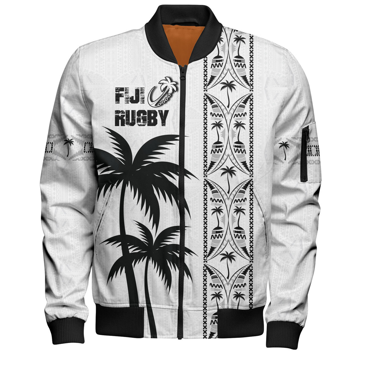 Fiji Bomber Jacket Fiji Rugby Tapa Palms Tree Designs