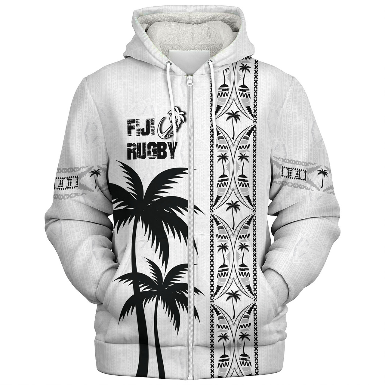 Fiji Sherpa Hoodie Fiji Rugby Tapa Palms Tree Designs