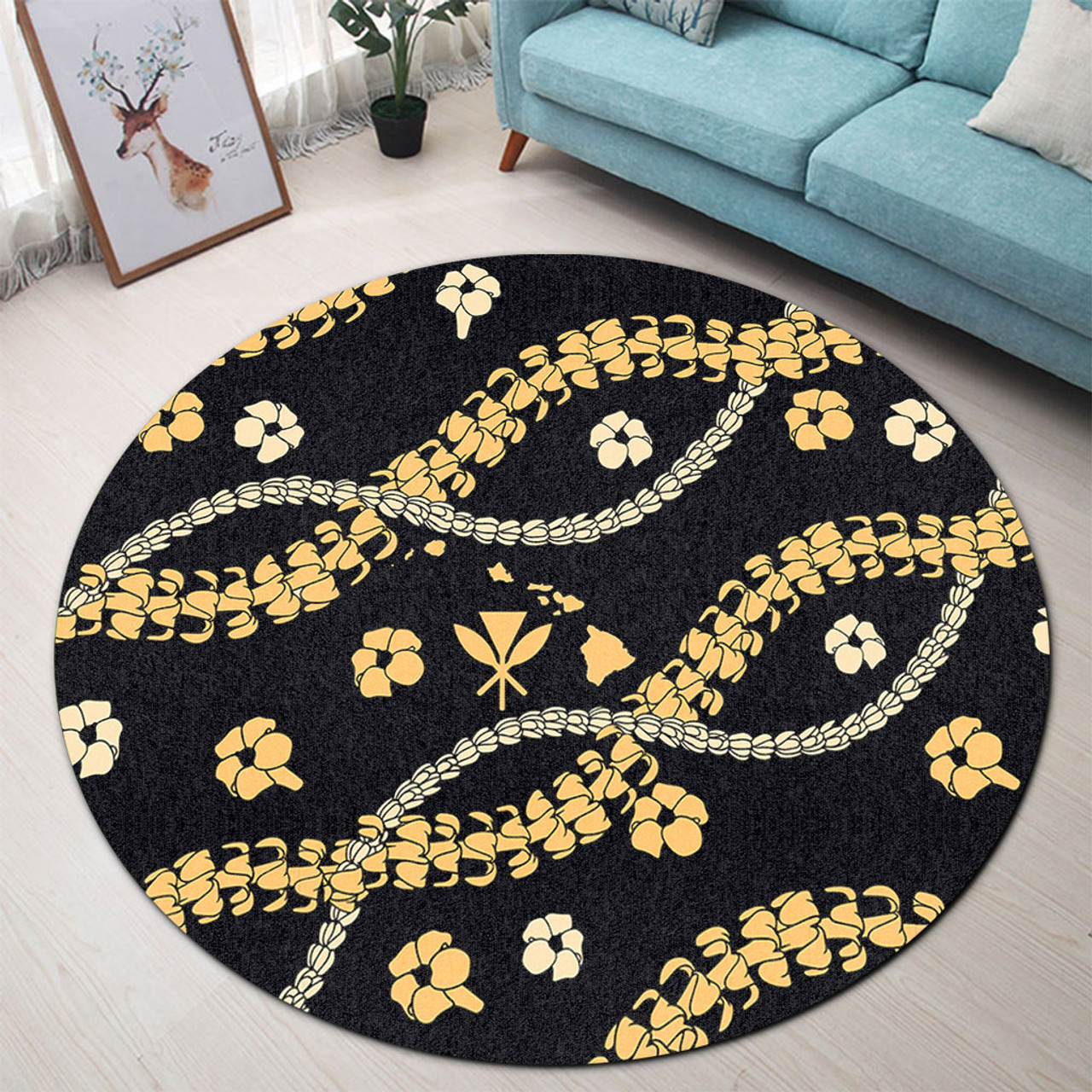 Hawaii Round Rug Curve Floral Lei
