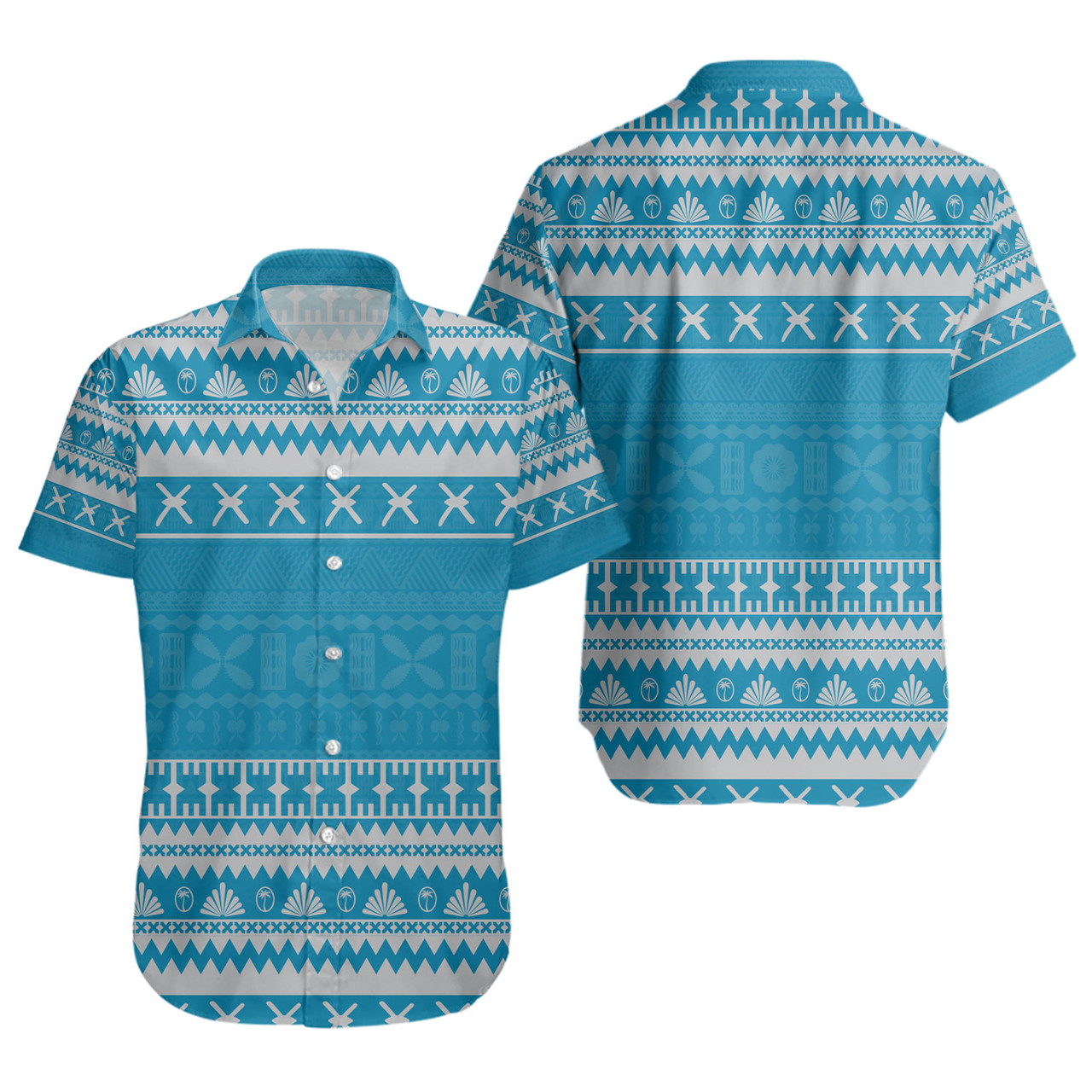 Fiji Short Sleeve Shirt Fijian Masi Pattern Palm Style