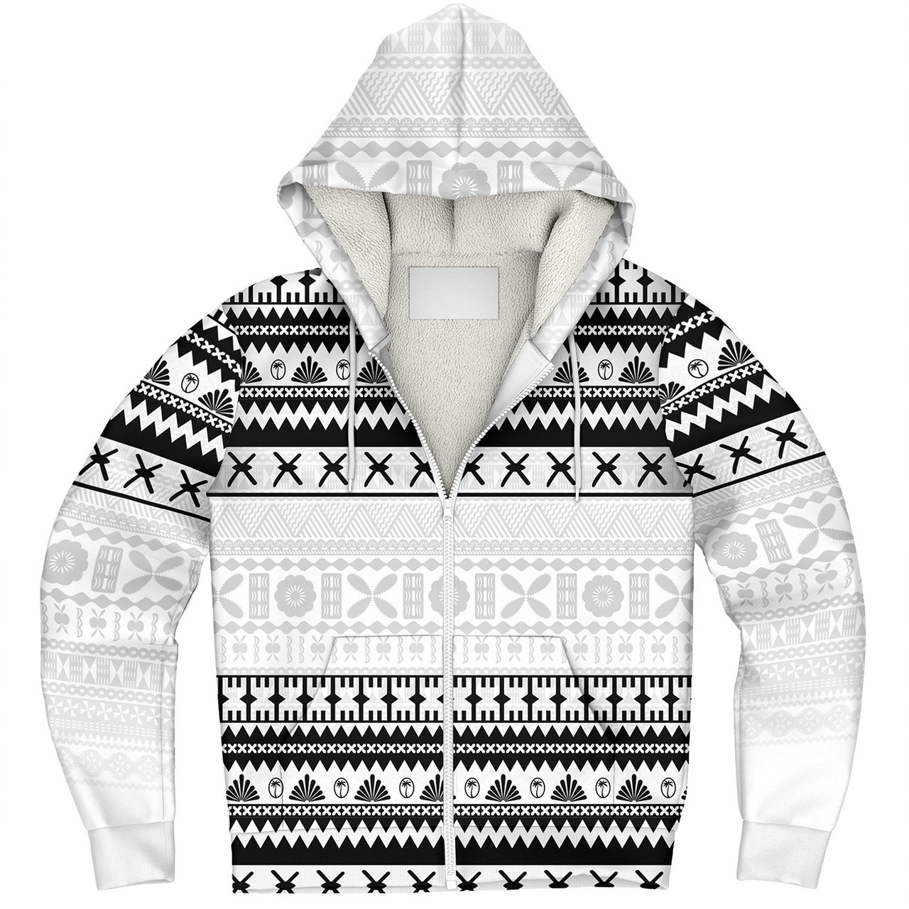 Fiji Sherpa Hoodie Fijian Masi Pattern Palm Style