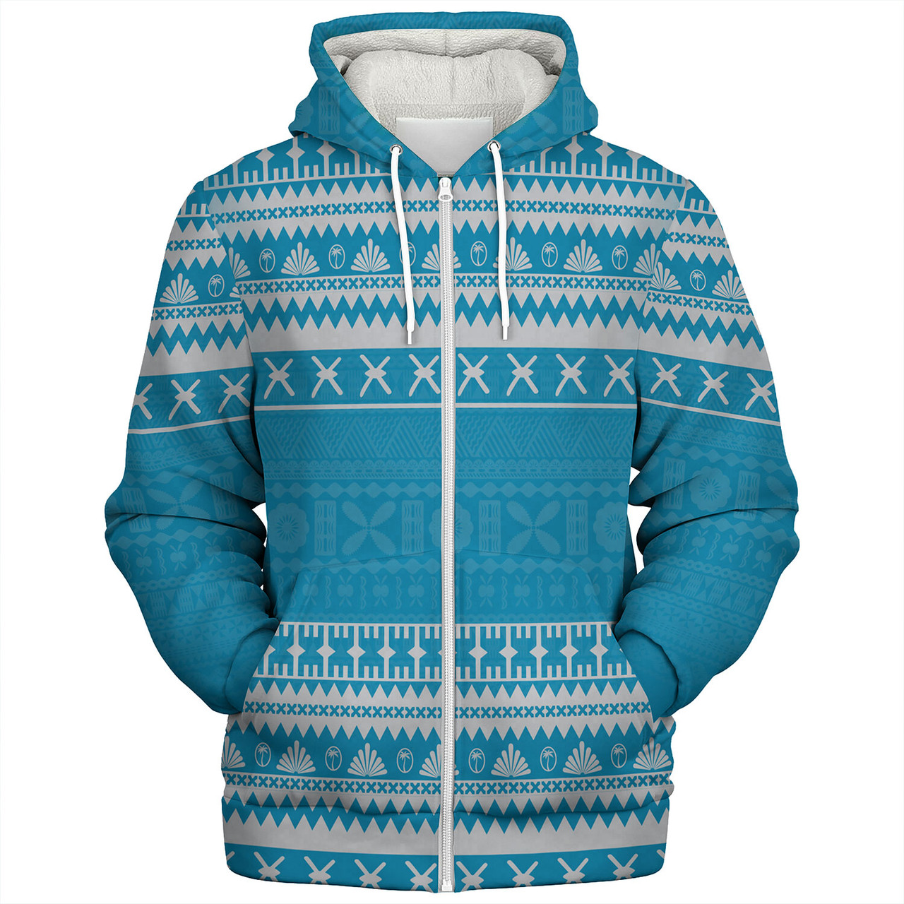 Fiji Sherpa Hoodie Fijian Masi Pattern Palm Style