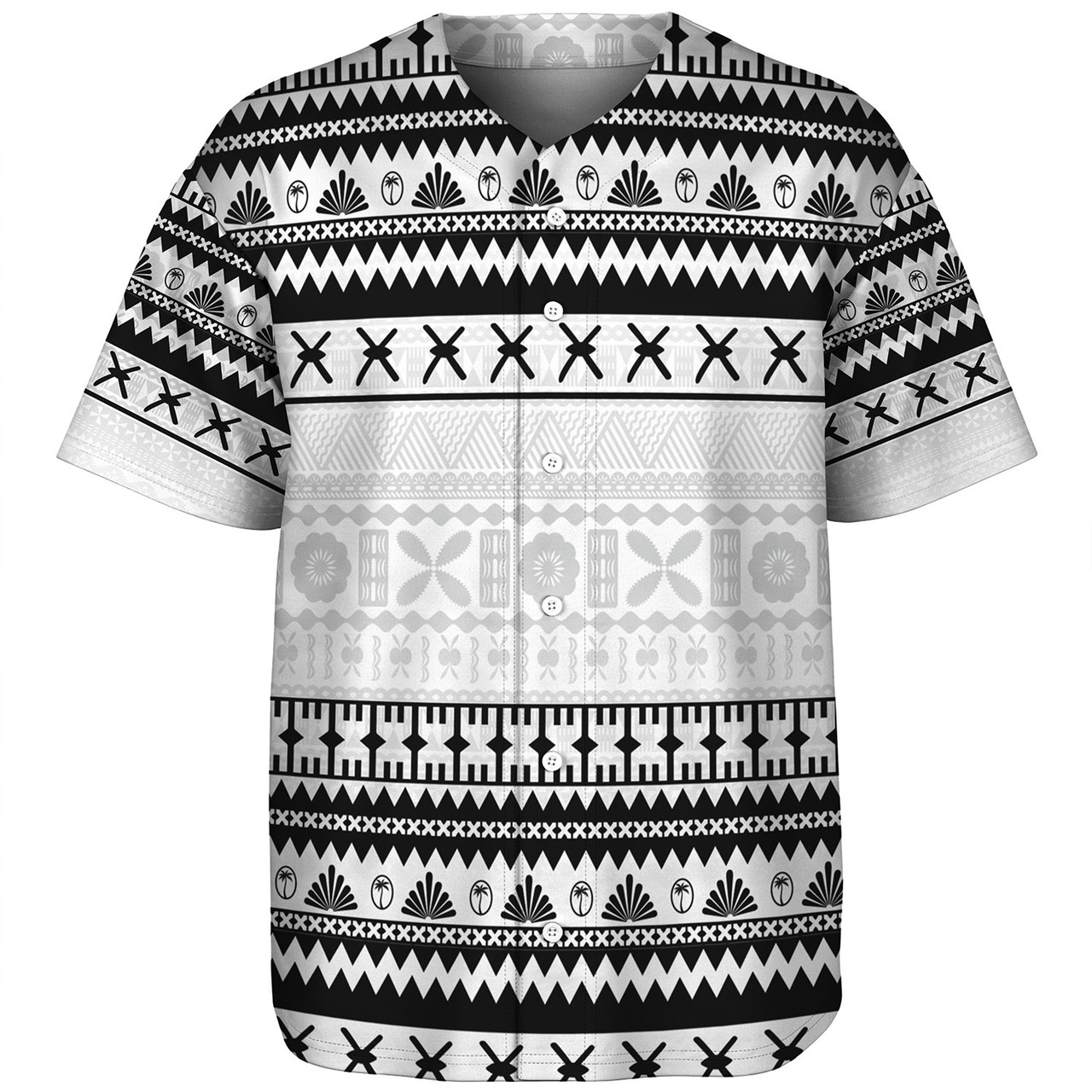 Fiji Baseball Shirt Fijian Masi Pattern Palm Style