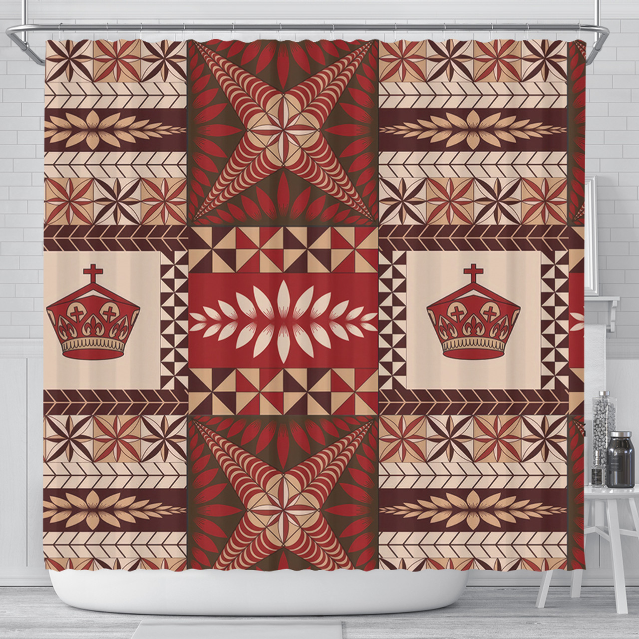 Tonga Shower Curtain Ngatu Pattern