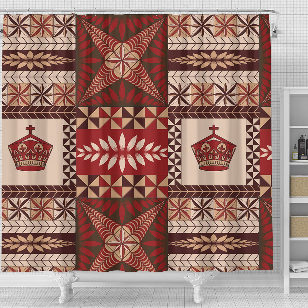 Tonga Shower Curtain Ngatu Pattern