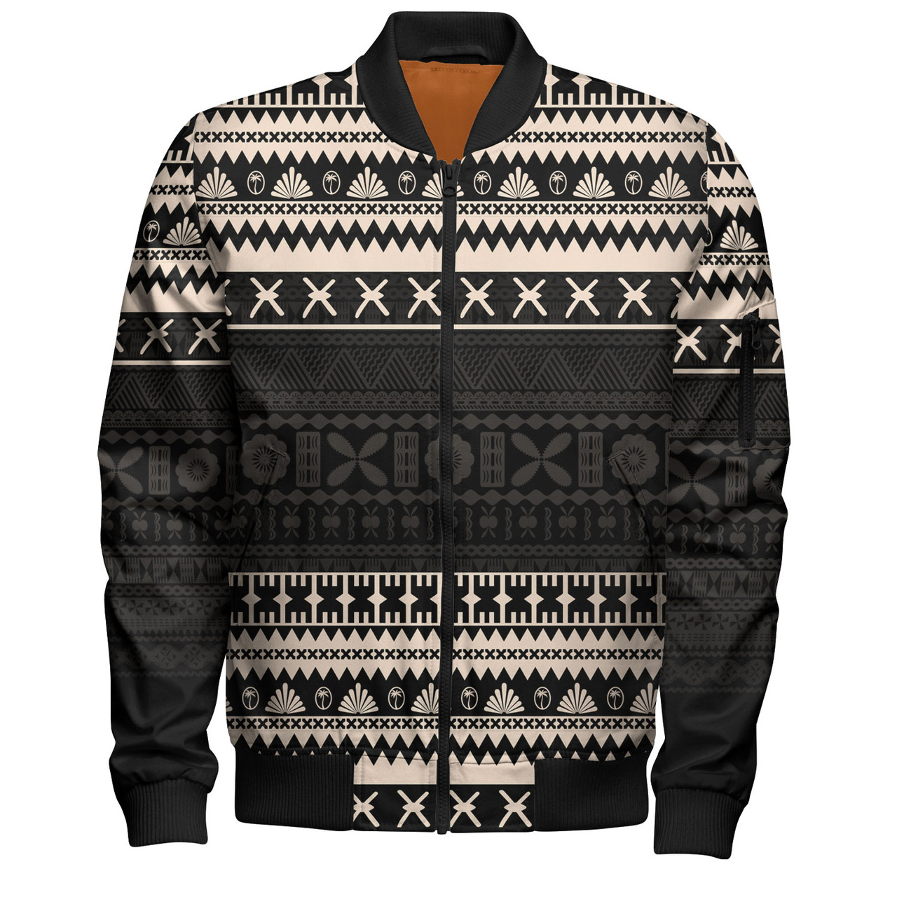 Fiji Bomber Jacket Fijian Masi Pattern Palm Style