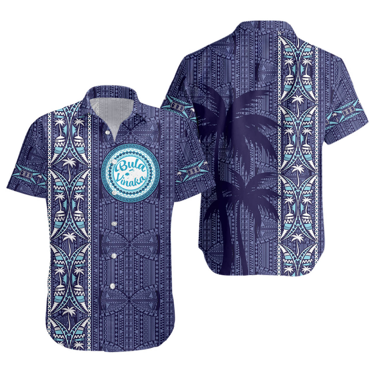 Fiji Short Sleeve Shirt Bula Vinaka Tapa Palms Designs