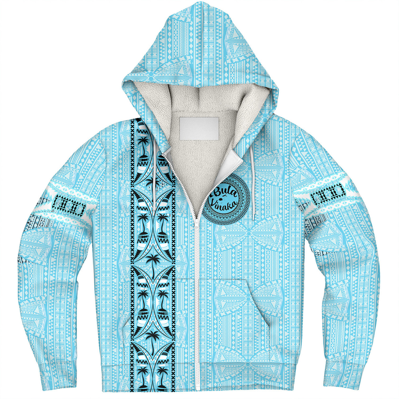 Fiji Sherpa Hoodie Bula Vinaka Tapa Palms Designs