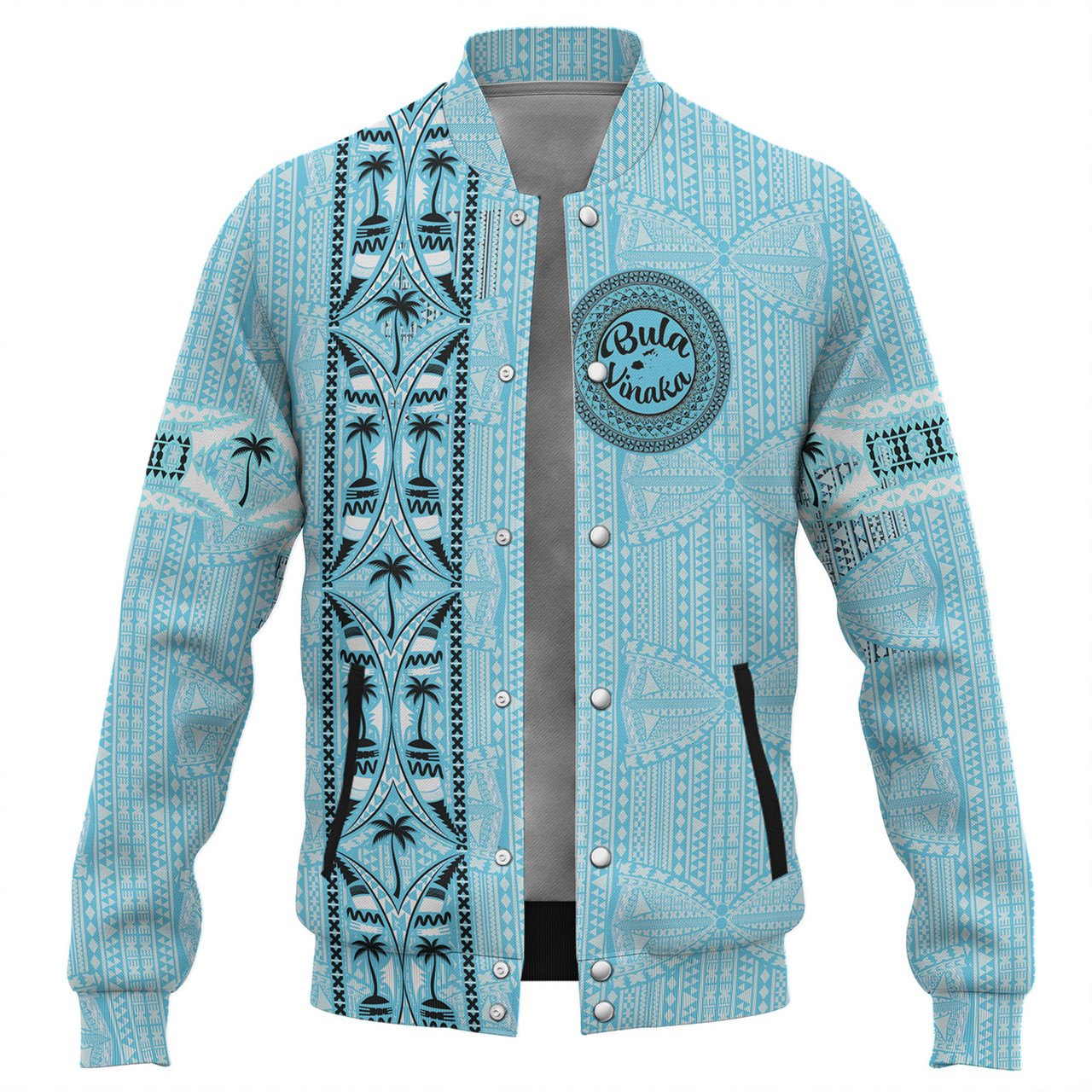 Fiji Baseball Jacket Bula Vinaka Tapa Palms Designs