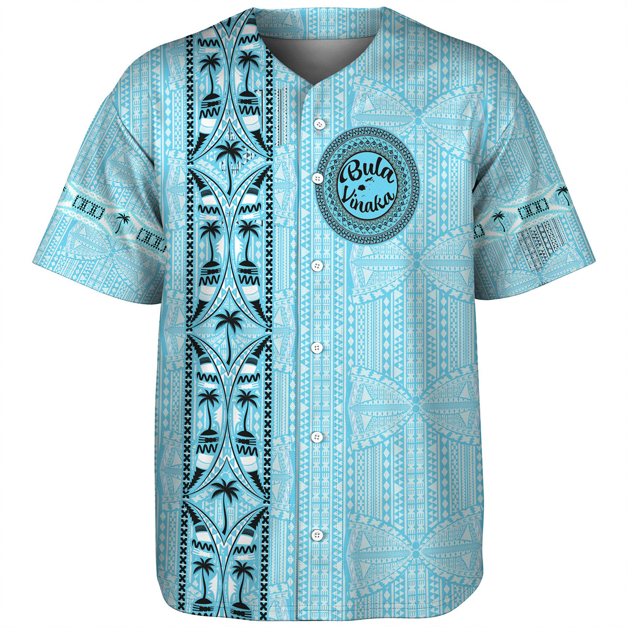 Fiji Baseball Shirt Bula Vinaka Tapa Palms Designs