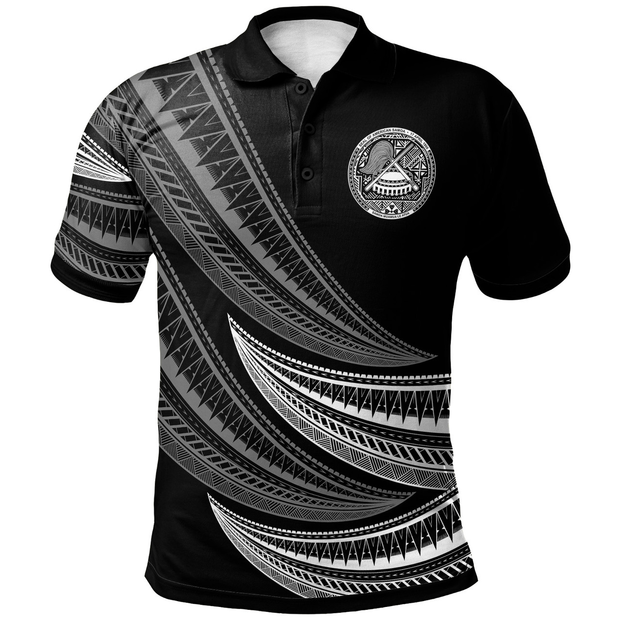 American Samoa Custom Personalised Polo Shirt -  Wave Pattern Alternating White1