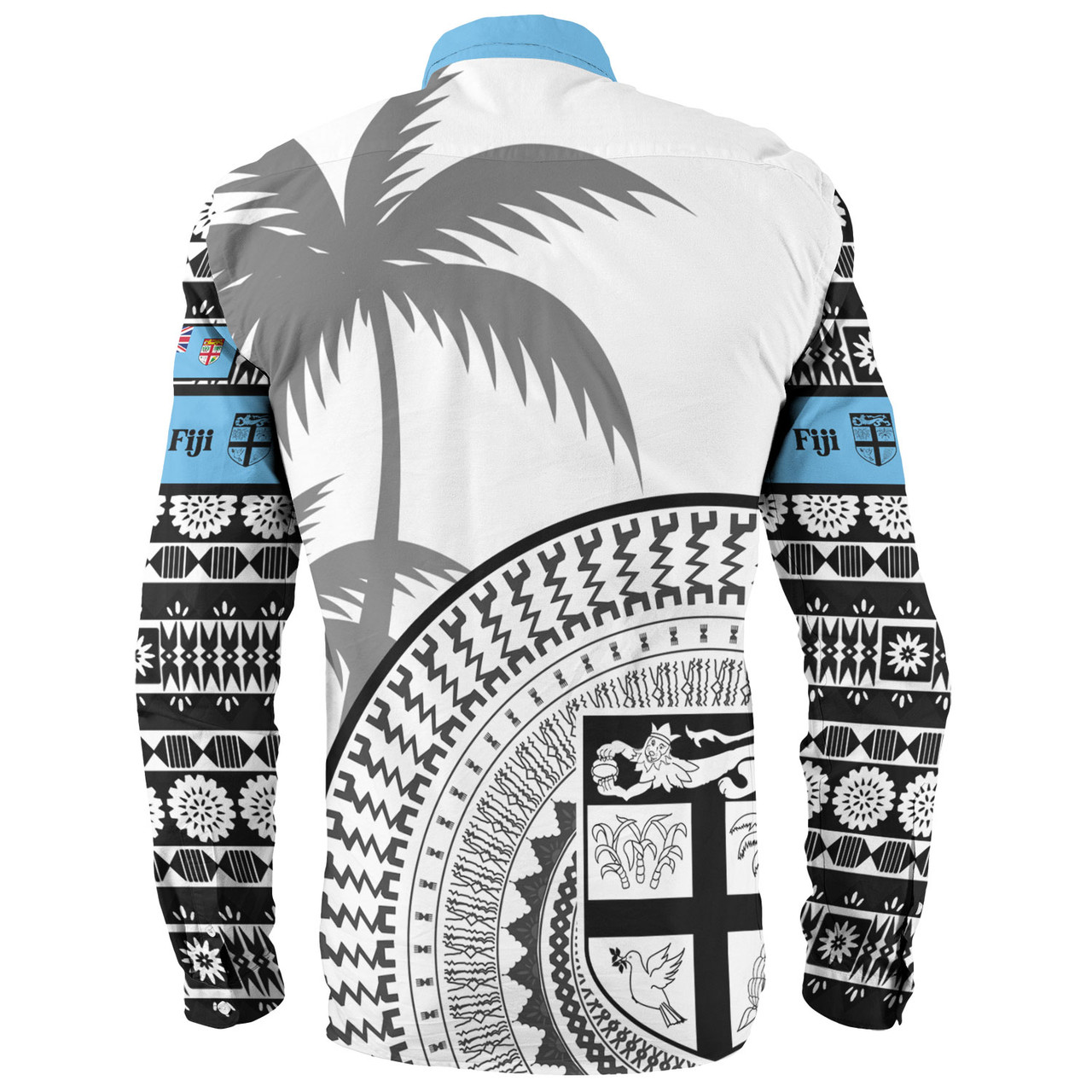 Fiji Custom Personalised Long Sleeve Shirt Fijian Masi Palm Curve Style